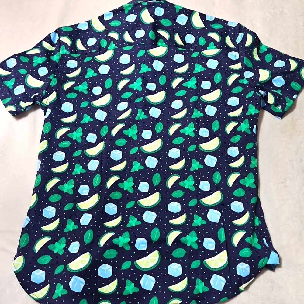 Visconti Black Men's Short Sleeve Button-up: Size- Medium- Navy Mojito Print - Picture 4 of 10